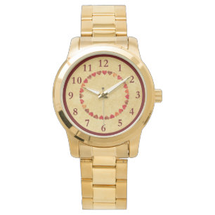 Montre Coeurs Feuilles Automne Sur Vieux Papier