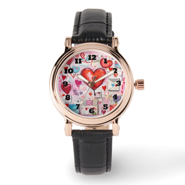 Montre Coeurs lunaires et lettres d'amour Motif (Recto)