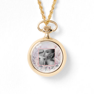 Montre Coeurs rose violet rose floral photo aquarelle