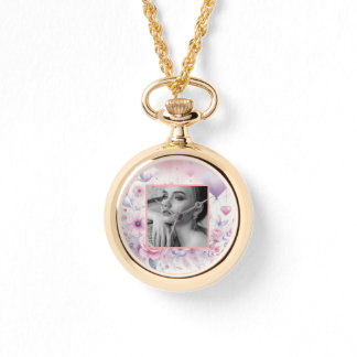 Montre Coeurs rose violet rose floral photo aquarelle