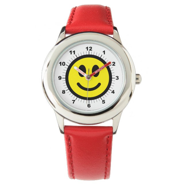 Montre Coeurs rouges à visage joyeux ajustable pour enfan (devant)