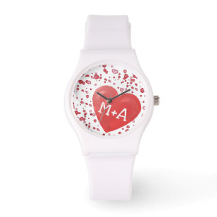 Montre Coeurs rouges Monogrammé