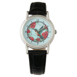 Montre Colibri à fleurs rouges
