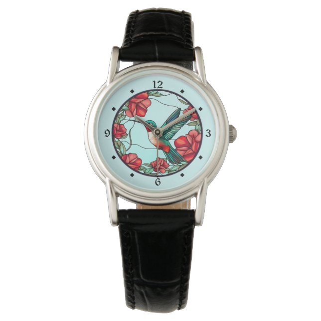 Montre Colibri à fleurs rouges (devant)