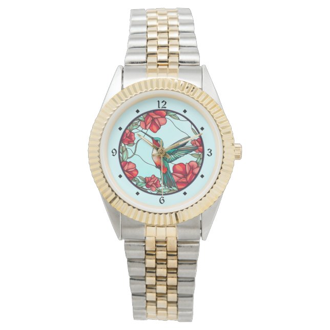Montre Colibri à fleurs rouges (devant)