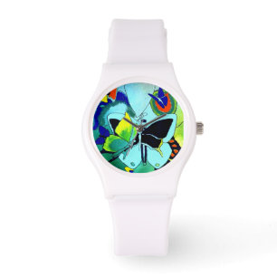 Montre Collage élégant à papillon en silicone blanc