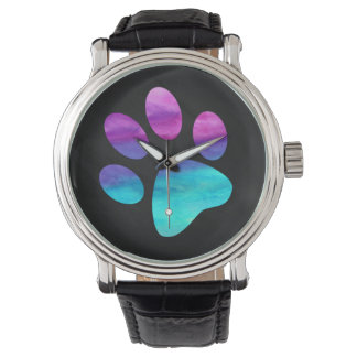 Montre  Colorful cyan blue purple Dog Paw print