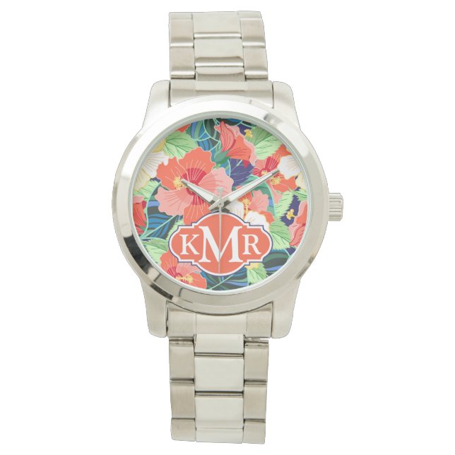 Montre Colorful Hibiscus | monogram (devant)
