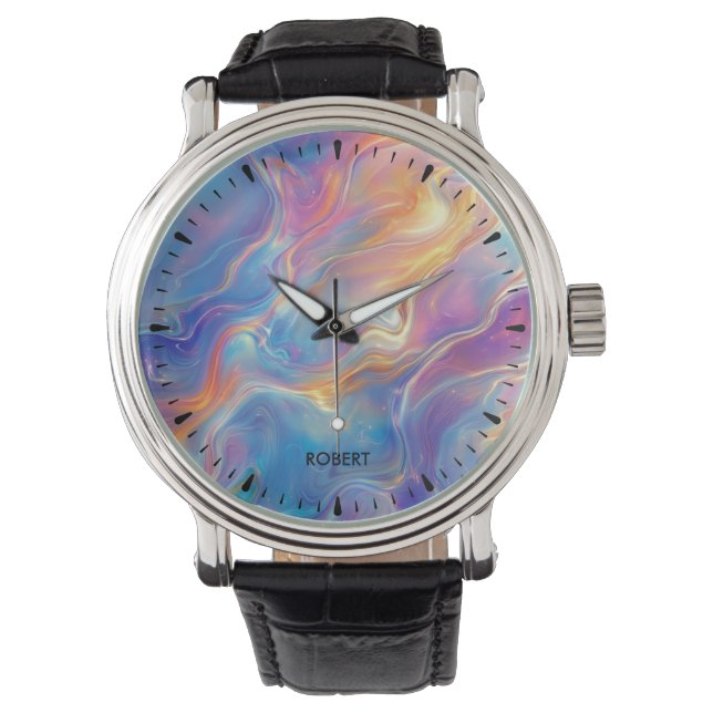 Montre Colorful opal swirly flowing marble texture (devant)