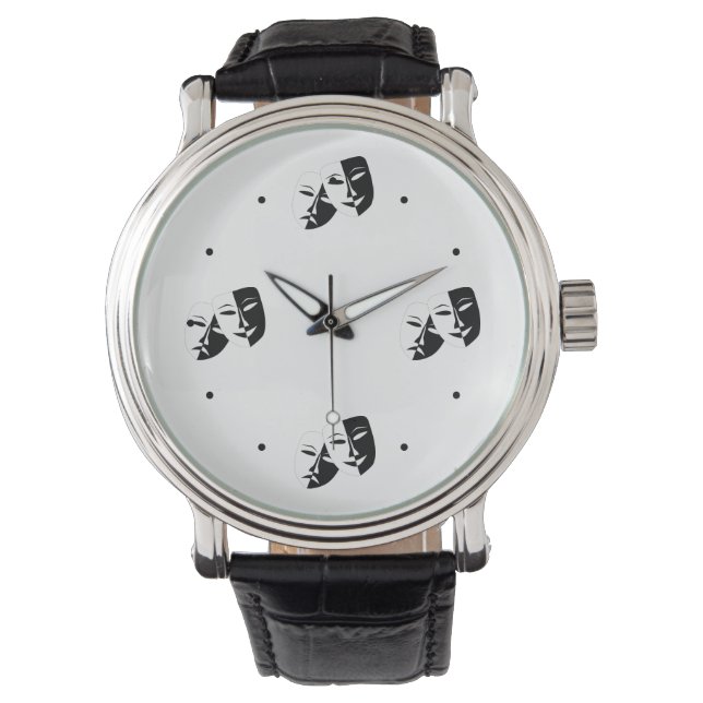 Montre Comédie Tragédie Masque de théâtre noir et blanc (devant)