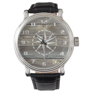 Montre Compas nautique d'Authentic looking Wood rustic