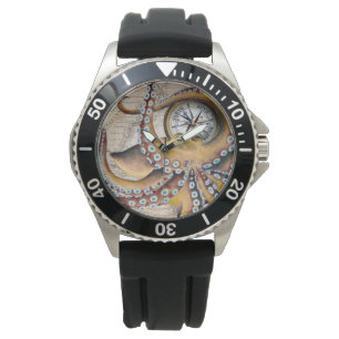 Montre Compas Vintage de carte de poulpe Brown
