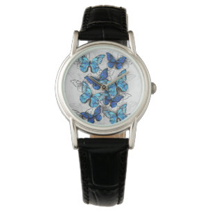 Montre Composition de papillons blancs et bleus