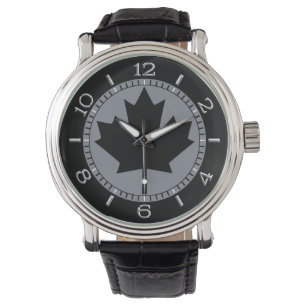Montre Conception canadienne de la feuille d'érable noir