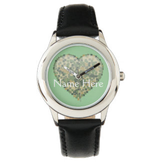 Montre Conception de coeur en gris pixelé