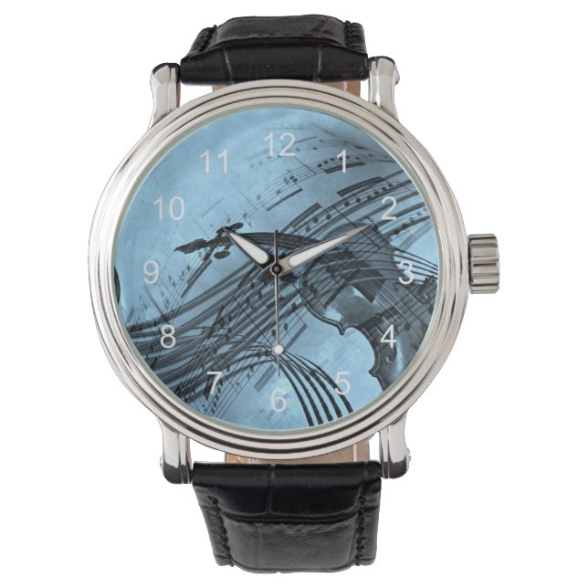 Montre Conception de musique violon en bleu clair (devant)