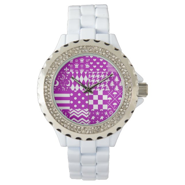 Montre Conception de Patchwork Motifs mélangés violet bla (devant)