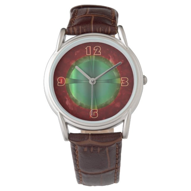 Montre Conception Rouge Vert Élégante >Montre en Cuir pou (devant)