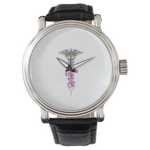Montre Conception verticale médicale florale Caducée de l