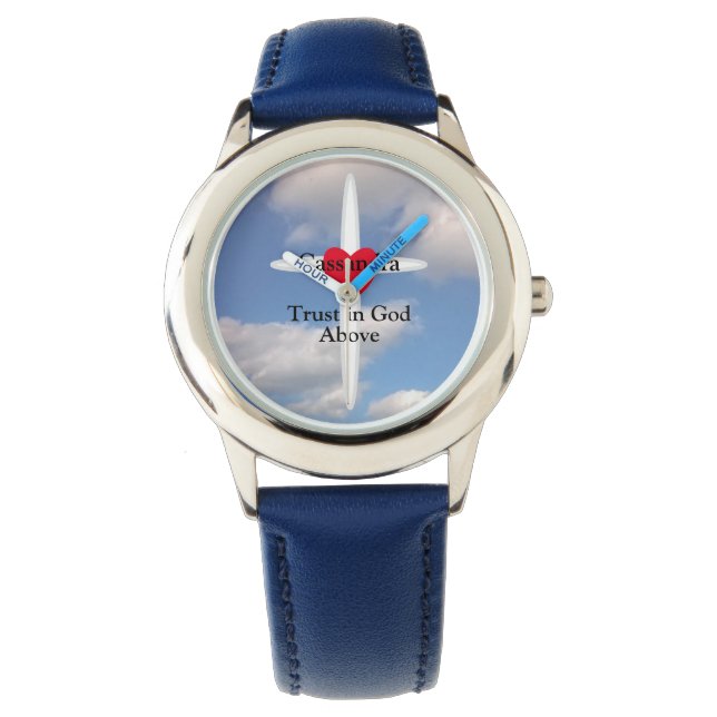 Montre Confiance en Dieu Croix dans le ciel avec nom pers (devant)