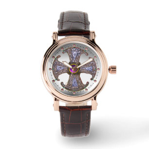 Montre CONSÉQUENCE CELTIQUE ANTIQUE CROISÉE Pierres viole