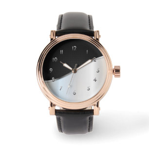 Montre Contraste Métal Noir Et Blanc Simple Argent brilla