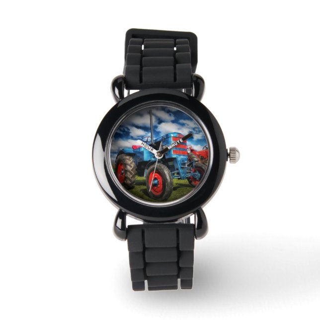 Montre Cool Bleu Rouge Tracteur d'antiquités cadeaux pour (Recto)