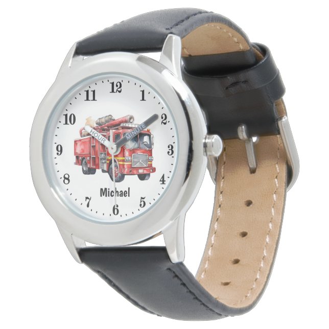 Montre Cool Boys Fire truck ajouter nom (Incliné)