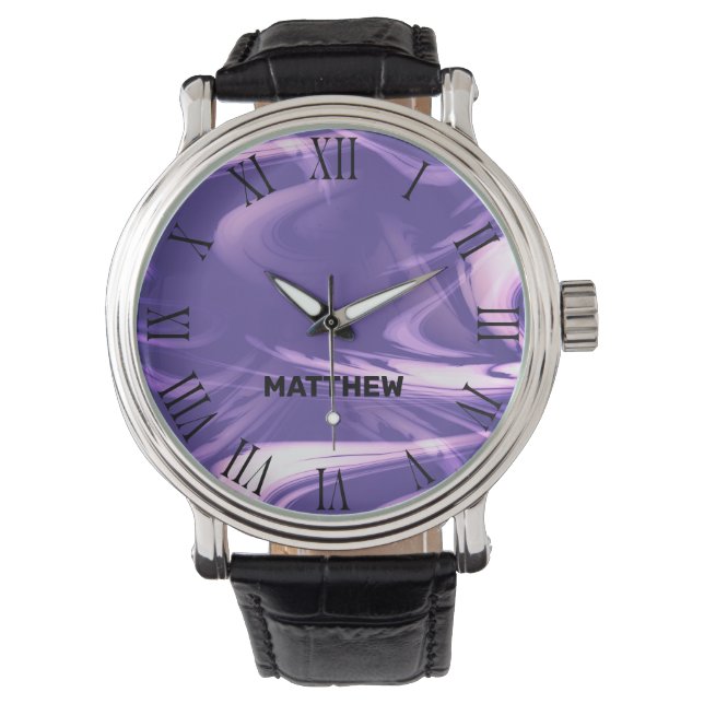 Montre Cool en marbre violet Motif marbré Nom personnalis (devant)