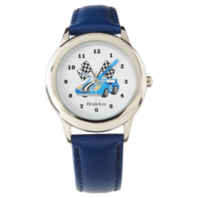Montre cool garçons race car amateurs ajouter nom (devant)