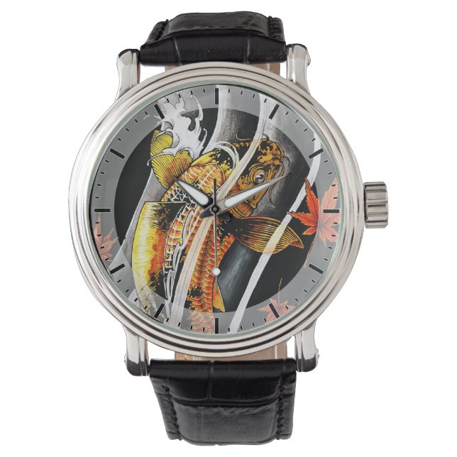 Montre Cool oriental japonais or Lucky Koi tatouage de po (devant)