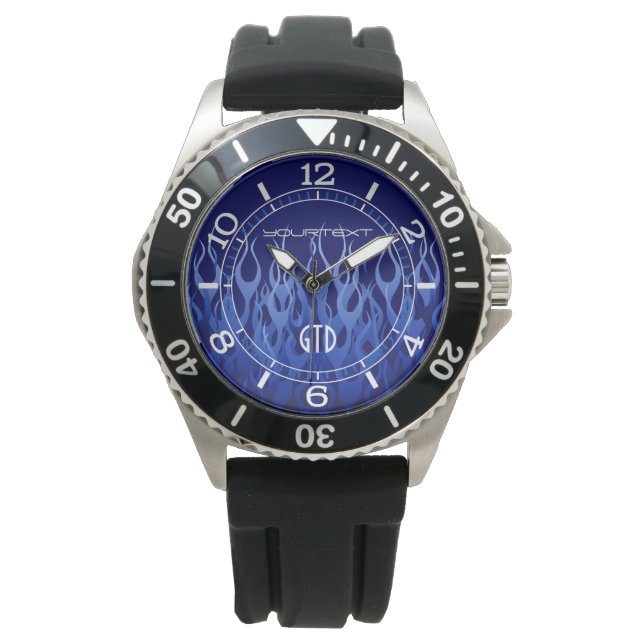 Montre Cool personnalisé bleu sur Blue Racing Flames cadr (devant)