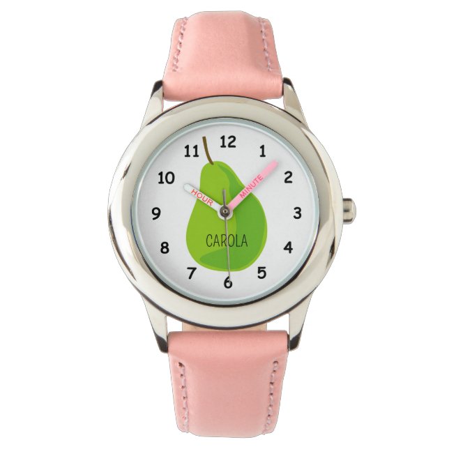 Montre cool pour enfants avec dessin poire verte (devant)