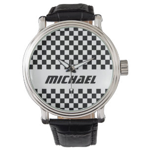 Montre Cool Racing noir et blanc Checker Nom de l'indicat