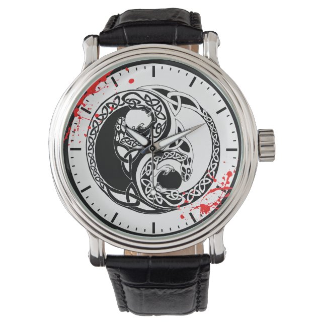 Montre Cool splatte de sang Yin Yang Dragons tatouage art (devant)