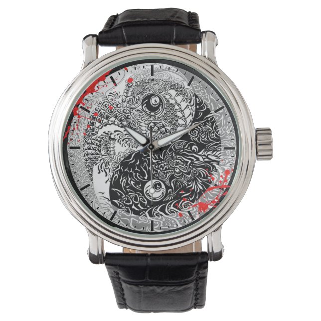 Montre Cool splatte de sang Yin Yang Dragons tatouage art (devant)