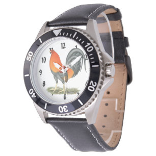 Montre Coq de rouge bleu de coq de combat