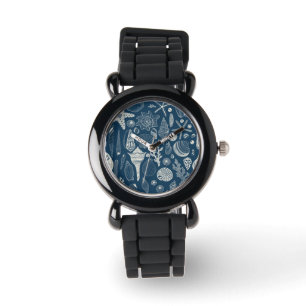 Montre Coques de mer sur bleu foncé