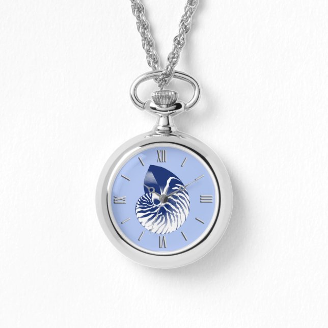 Montre Coquille de Nautilus - marine, blanc & bleu clair (Recto)