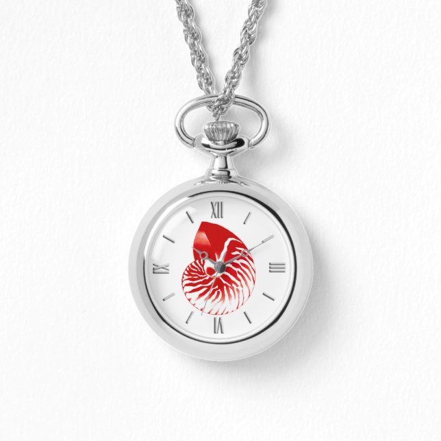 Montre Coquille de Nautilus - rouge foncé et blanc (Recto)