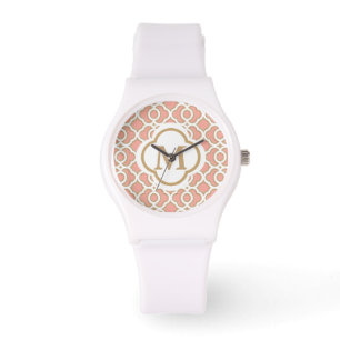 Montre Corail monogramme et Quatrefoil or marocain