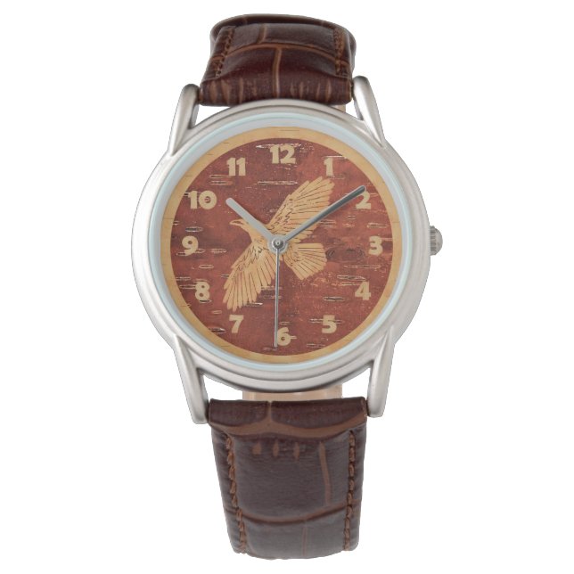 Montre Corbeau rustique sur écorce de Birch Intérieur (devant)