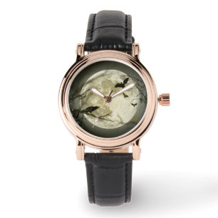 Montre Corneilles Éffrayantes de la Lune d'Halloween