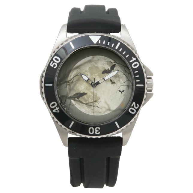 Montre Corneilles Éffrayantes de la Lune d'Halloween (devant)