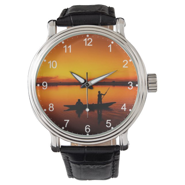Montre Coucher de soleil, bateau d'aviron Silhouette-1649 (devant)