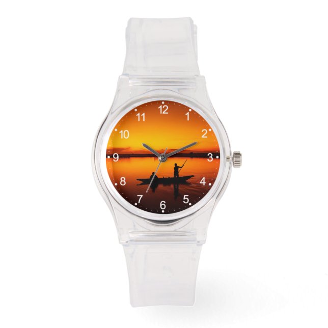 Montre Coucher de soleil, bateau d'aviron Silhouette-1649 (Recto)