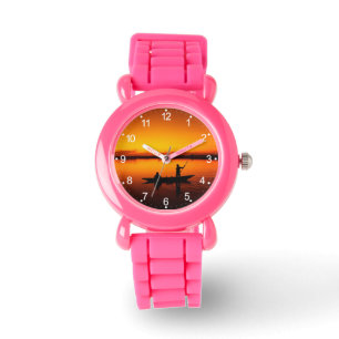 Montre Coucher de soleil, bateau d'aviron Silhouette-1649