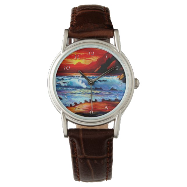 Montre Coucher de soleil de plage peinte (devant)