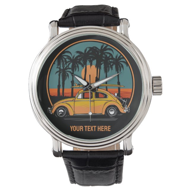 Montre Coucher de soleil de surfeur Tropical de texte per (devant)