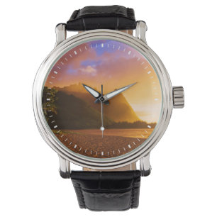 Montre Coucher de soleil sur la plage dorée, Hawaï